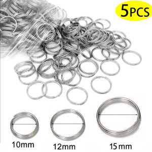 5ชิ้นพวงกุญแจสีเงินพวงกุญแจโลหะผสมไทเทเนียมรูกุญแจแหวนพวงกุญแจรอบสายพวงกุญแจเครื่องประดับลูปคู่ DIY