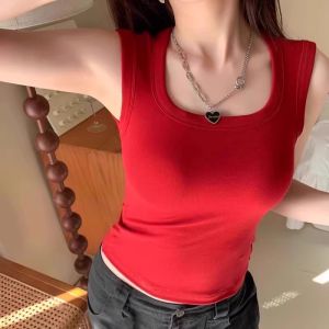 Womens Tank Top with Chest Pad No Bra Wide Shoulder Strap Breathable Summer Outerwear Seamless U-Neck Commute Style