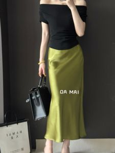 Pure Color High Waist Fish Tail Long Skirt Womens Satin Halter Neck Mini Dress Korean Style Commute High Quality Customized