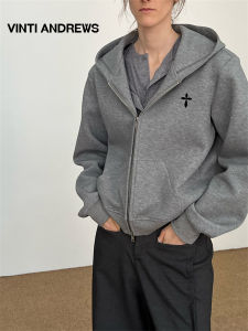 Gray Double Zip Hooded Cardigan for Women