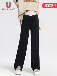 กางเกงลำลองสำหรับตั้งครรภ์ Unisunny กางเกงขายาวทรงหลวมเอวต่ำ ผ้าโมดอลบาง ใส่ได้ตลอดฤดูร้อน กางเกงขายาวลำลองสำหรับตั้งครรภ์