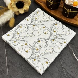 20pcs 33cm Elegant Swirl and Gold Star Patterned Paper Napkins - Disposable for Wedding Party Dining Table Decor