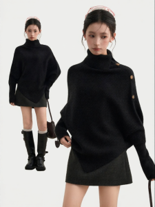 KBVVR | Irregular High-neck Bat-sleeve Sweater Thicker for Autumn Winter