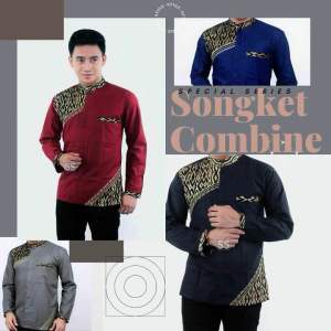 SPESIAL EDITION BAJU KOKO KOMBINASI SONGKET WARNA EMAS DAN SILVER MODEL TERBARU BISA COD