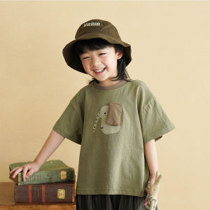 Cartoon Short Sleeve T-Shirt for Boys Summer New Arrival 3D Cartoon Print Childrens Top Cotton Polyester Blend round Neck