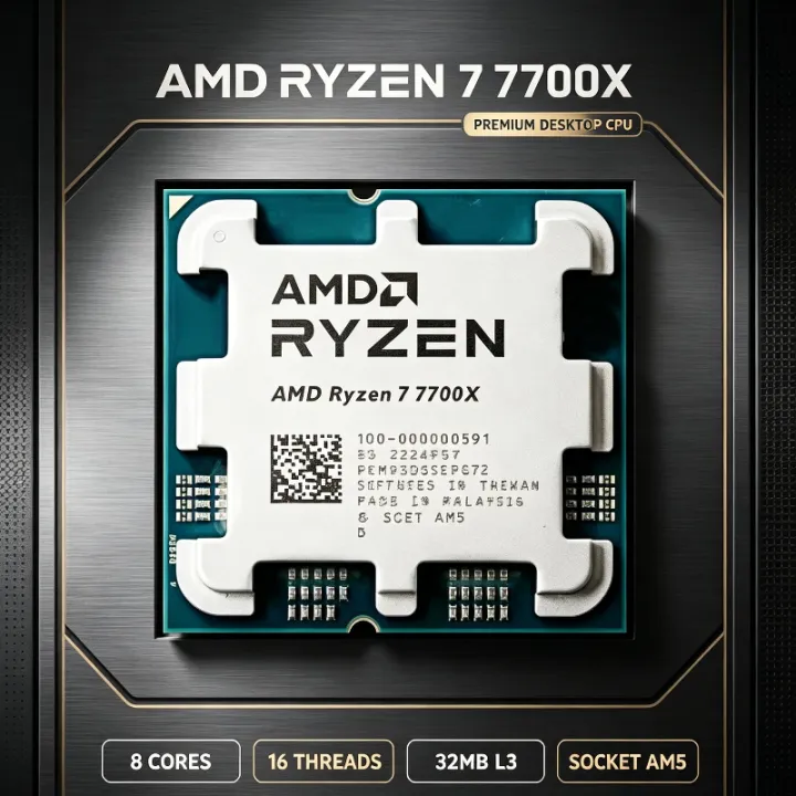 AMD | AMD R7 7700X CPU 8‑Core 16‑Thread 4.5GHz 5NM 32MB L3 Cache Socket AM5 100‑000000591 Tray Support DDR5 Without Cooler