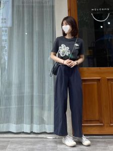 High Waist Wide Leg Casual Suit Pants Women Summer Thin Loose Small Size Nine Points Straight Cut Pants Vintage Commute Style
