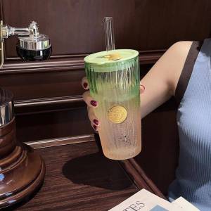 DIHUANTUO | Gradient Brown High Aesthetic Appeal Coffee Tumbler Straw Heat-resistant