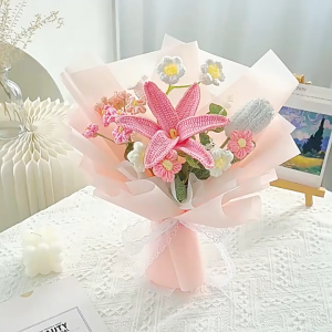 Keranixy Handmade Crochet Flower Bouquet Creative Birthday Gift Everlasting Blossom Simulation Floral Bunga Kraf Tangan