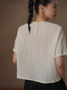 hacikis | Natural Texture Fluted Loose Fitting Short Top