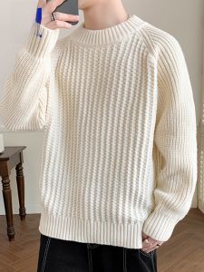 ROMON | Lormen Mens Round Neck Knitwear Winter Thickened Warm Casual Loose Base Shirt Fashion Urban Style Long Sleeve Polyester Fiber