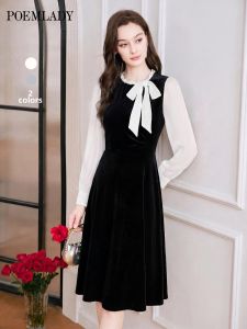 POEMLADY | Vintage Black Velvet Autumn Dress