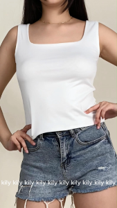KILY.PH Elegant Square Neck Solid Tank Top with Double Lining Full Length Casual Style - New