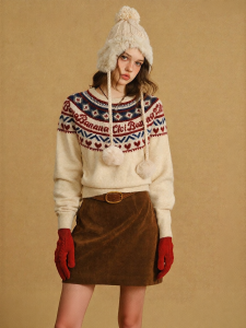 BANANA CICI | Vintage Fair Isle Knit Sweater with Color Blocking and Raglan Sleeves