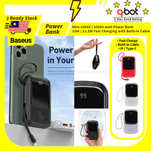 Baseus Super Small Qpow 3A Fast Charging 10000mAh/20000mAh Digital Display Power Bank with Built-in iP/Type-C Cable