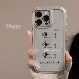 ♥Ready Stock +FREE Shipping+COD♥Ins Electroplated Dog Phone Case for iPhone 15 14 13 Pro Max Acrylic Transparent Simple Lines Y2K Girl