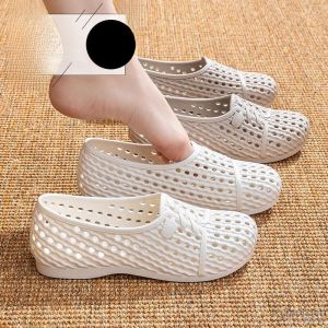 Womens Summer Hollow out Breathable Slip-On Sandals PVC Plastic Thong Slippers Casual Beach Wear Comfortable Soft Sole Nurse Shoes