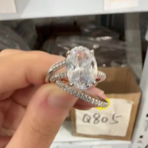 Huitan Oval Cubic Zirconia 3Pcs Set Rings for Women Silver Color Dazzling Bridal Wedding Rings Anniversary Party Trendy Jewelry