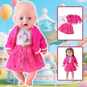 43-45 ซม.ตุ๊กตาเด็กสีชมพูสดใสเสื้อผ้าชุดเสื้อแขนกุด + เสื้อ + กระโปรงTulleสําหรับอเมริกันของเรา & รุ่น 18 นิ้วตุ๊กตาสาว