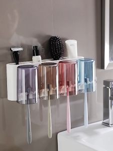 Ecoco Wall-mounted Toothbrush Rack with 3 Cups and Cup Holder