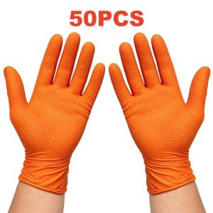 50/100PCS 8Mil Orange Nitrile Disposable Gloves Heavy Duty Industrial Diamond Textured Safety Gloves for Men Mechanic Auto Work