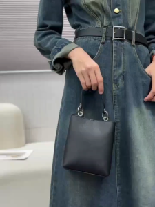HANKE Chic Mini Leather Bucket Sling Bag Top Handle with Detachable Strap Magnetic Snap Crossbody Bag