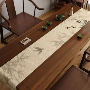 VIKAMA New Chinese Style Table Flag Bamboo Shadow Flying Bird Ink Decoration Tablecloth Home Restaurant Table Decoration