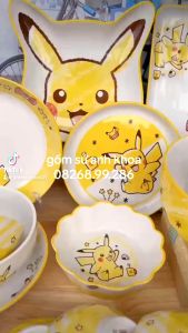 Bộ Bát Đĩa Gốm Sứ Decor Bát Ăn Cơm Bát Ăn Chè Chén Dĩa Dễ Thương Bộ Bát Đĩa Pikachu cute xinh yêu