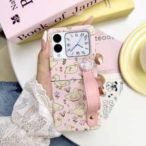 Ultra-Thin Huawei Nova Flip Folding Screen Phone Case with Wristband Creative Personality Duck Cartoon Anti-Fall Protection Cover for Girls