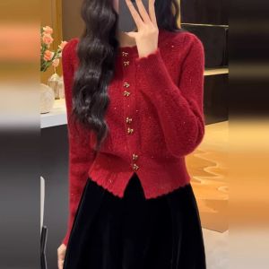 GATTIBOR | Áo Cardigan Len Đỏ Festival