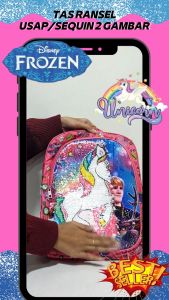 Moonde Tas Ransel Sequin / Usap 2 Gambar Berubah Karakter Kartun Frozen Elsa - Unicorn Lucu Anak Perempuan Sekolah Tk/Sd Terbaru