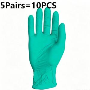 5Pairs Disposable Thick Nitrile Gloves Green Oil Resistant Labor Repairing Laboratory Household Work Dining Utensils