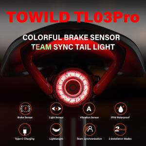 TOWILD TL03Pro Team Sync Tail Light 50m Auto Brake Sensing Bicycle Rear Light LED Rechargeable IPX6 Waterproof Cycling Taillight