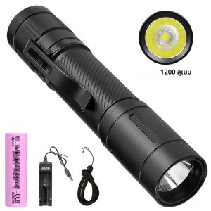 ไฟฉายยุทธวิธีแบบพกพา 1200LM 6 โหมดแสงสว่าง 360 °   คลิปไฟฉายความสว่างสูงในตัวแบตเตอรี่ 21700 ไฟฉุกเฉิน