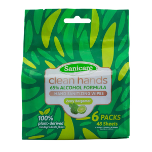 Sanicare Clean Hands 65% Alcohol Formula Hand Sanitizing Mini Wipes (Pack of 6)