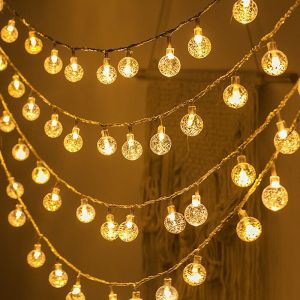 Fairy Lights String Garden Garland LED Crystal Balls Christmas Holiday Wedding Home Decor Childrens Party Outdoor Decoration Xmas Lantern New Year Decorations Ball String Lights With Battery Indoor Bedroom Birthday Christening Wall Backdrop Design