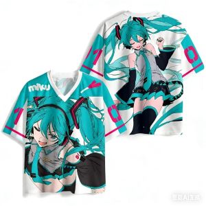Bandai | 2026 Summer Hot Sale Fashion New Hatsune Miku 3D Printing Outdoor Sports Fitness T-shirt Hip Hop Street Clothing T-shirt Large
