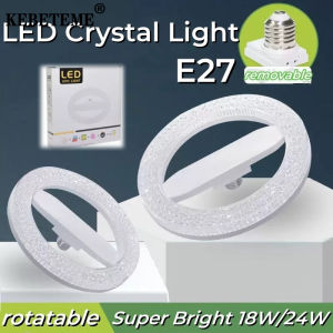 KEBETEME 2pcs Led UFO Light Bulb E27 Round Crystal Lamps Super Bright18W/24W Socket Ceiling Lighting 6500K AC85-265V Daylight Chandelier Bedroom Lighting Tools