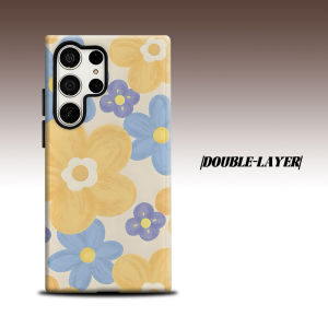 BILIBILI | Yellow Blue Flower For Samsung Galaxy S26 S25 S24 A56 A36 Dual Layer Luxury Fashion Full Lens Protective Case