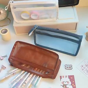 【Pharaoh🎀COD】  Mahasiswa Sederhana Tas Pensil Jala Ganda Kapasitas Besar Tas Alat Tulis Jala Transparan Tas Penyimpanan Pensil Tas Ujian