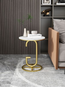 Luxury Home Sofa Side Table Small round Table Rock Board Metal Frame Sofa Corner Table Bedside Cabinet Tea Table Italian Style