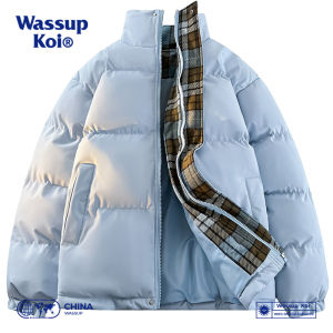 Wassup Koi Thickened Cotton Jacket Stand Collar Loose Fit Mens Fashionable Casual Warm Bread Style Polyester Lined Coat