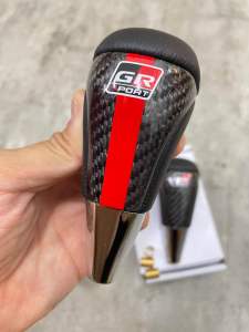 TOYOTA GR SPORT RED Line Real Carbon Fiber Gear Knob Leather OEM - TOYOTA ALPHARD ANH30/ANH20/VELLFIRE/VIOS/CAMRY/WISH/ALTIS/YARIS/HILUX VIGO/REVO/FORTUNER/RUSH/CALDINA/PERODUA ARUZ