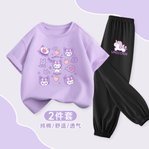 Bộ Đồ Thể Thao Mùa Hè Cho Bé Gái Bằng Cotton Nguyên Chất Bộ Đồ Hai Mảnh Tay Ngắn Quần Dài Thời Trang Trẻ Em