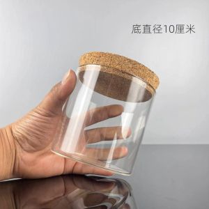 Bottom Diameter 10cm High Borosilicate Glass Bottle Cork Straight Bottle Hydroponic Bottle Sample Display Storage Sealed Jar