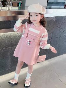 Váy Len Trẻ Em Thời Trang Mùa Xuân Thu Đông Cho Bé Gái 2-13 Tuổi Váy Công Chúa Dài Tay Cổ Tròn in Họa Tiết Hoạt Hình