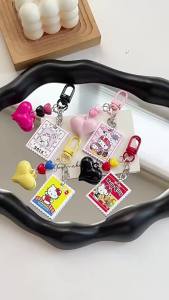 Sanrio | Kawaii INS Style KT Cat Beaded Keyring Pearl Bow Heart Bag Pendant Fashion Handmade Phone Case Strap Decorate Z 플립8 Accessories