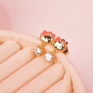 Collexion Diamond Hello Kitty Drop Ear Stud Anting Anak Lapis Emas Gold Plated CX51210002G