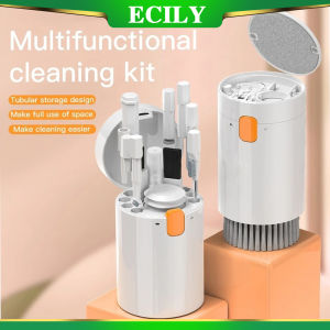 ECILY ชุดน้ำยาทำความสะอาดคีย์บอร์ดคอมพิวเตอร์20ใน1อุปกรณ์ทำความสะอาดหน้าจอโทรศัพท์กล้องถ่ายรูปแท็บเล็ตที่ดึงคีย์บอร์ดหูฟังแปรงทำความสะอาดพร้อมกล่องเก็บของ