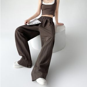 กางเกงขายาวทรงหลวมเอวสูงผ้าฝ้ายลินินสไตล์ญี่ปุ่นย้อนยุคสำหรับผู้หญิง กางเกงขายาวทรงหลวมสไตล์ลำลองฤดูใบไม้ผลิและฤดูร้อน